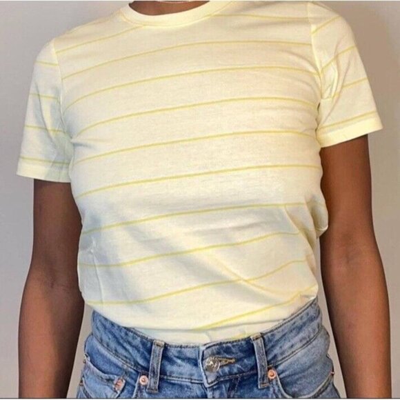 NWT Everlane The Organic Cotton Crew Tee Women's Yellow Striped T-shirt Medium - Picture 2 of 10